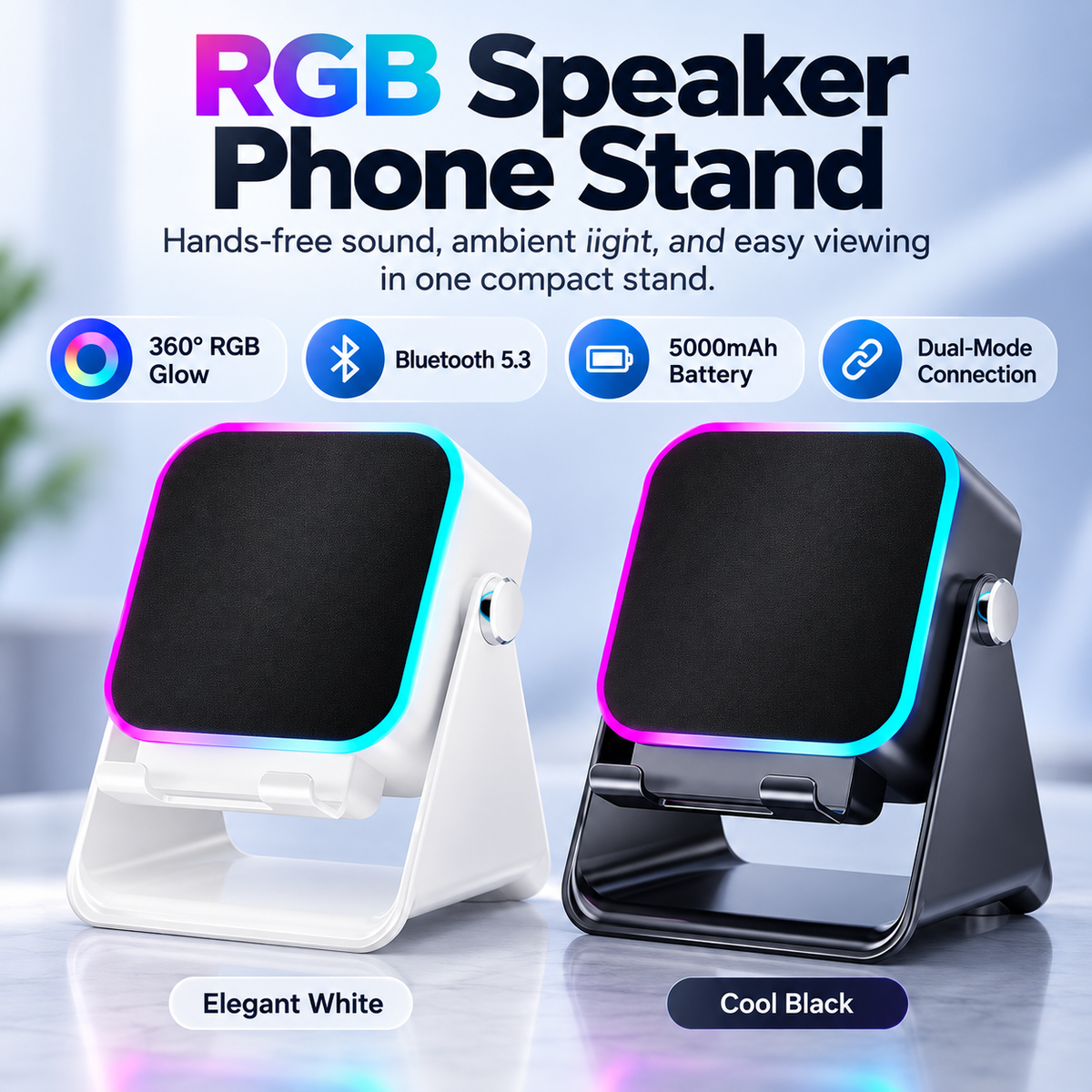 🎵 RGB Induction Speaker Phone Stand – Bluetooth 5.3, 5000mAh Battery & Ambient Light