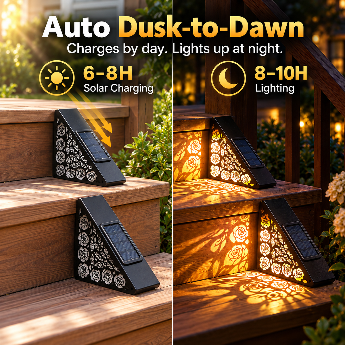 2-Pack Solar Step Lights – Automatic Dusk-to-Dawn Glow, No Wiring Needed for Steps, Porches & Garden Paths