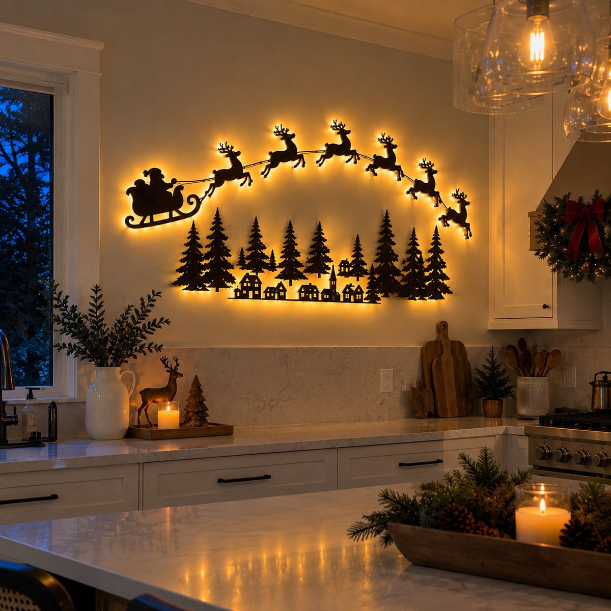 🦌✨Santa & 6 Reindeer LED Wall Décor – Peel, Press & Glow