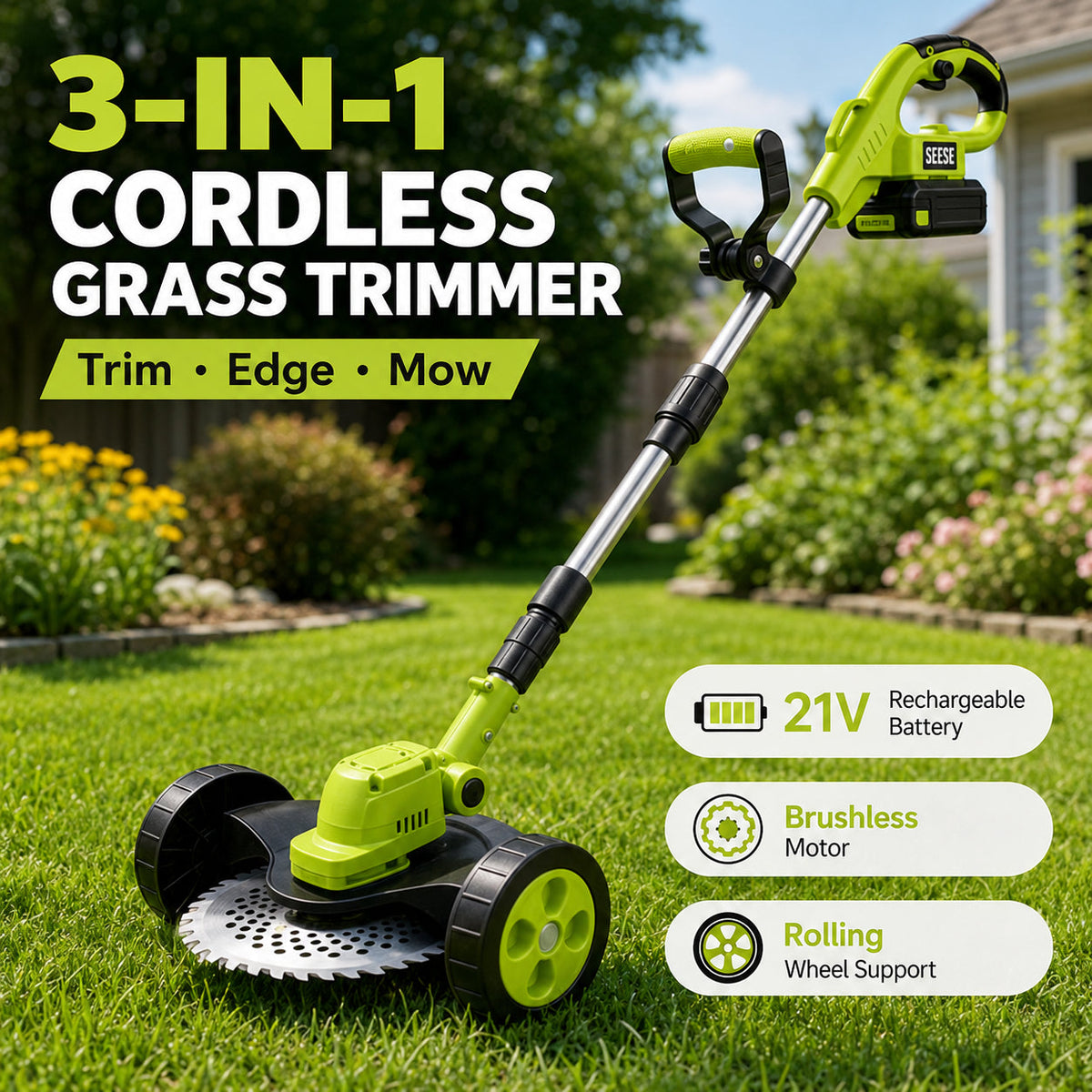 🌿🔥2026 Hot Sale 21V Cordless 3-in-1 Grass Trimmer, Edger & Mini Mower