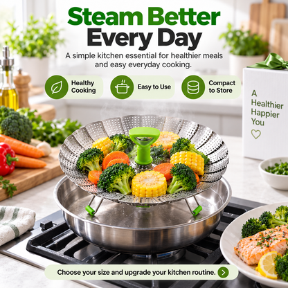 🥦 Expandable Folding Steamer Basket – Adjustable Stainless Steel Cooking Insert, 2 Sizes