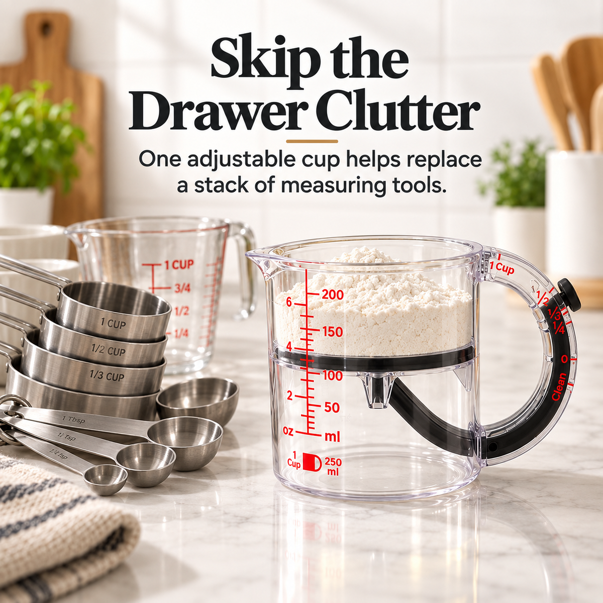 🥣 Adjustable Measuring Cup with Built-In Scraper – 1 Cup / 250 mL for Baking & Cooking