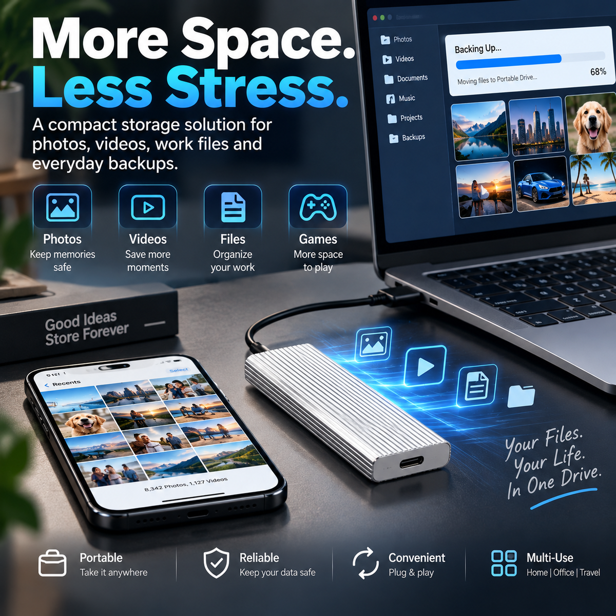 💾 16TB Portable Type-C Storage Drive – More Room for Photos, Videos & Files
