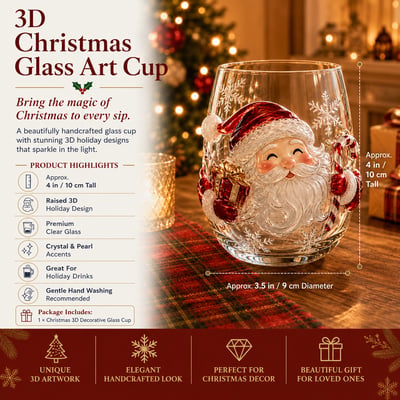 🎅✨Magical Christmas 3D Glass Cup Collection – Santa, Reindeer, Snowman & Christmas Tree
