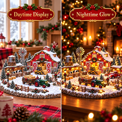 🎄🚜 Christmas Farm Village™ – Lighted Holiday Farm Scene with Tractor, Red Barn & Farm Animals