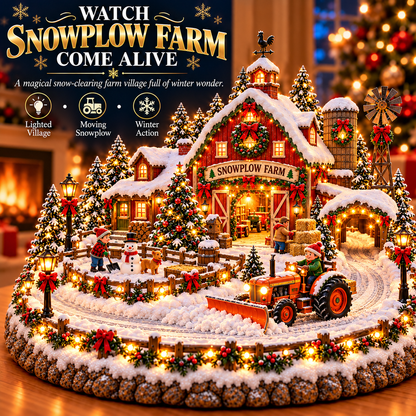 🚜❄️ Christmas Snowplow Farm Village™ – Lighted Winter Farm Scene with Moving Snowplow Tractor & Red Barn