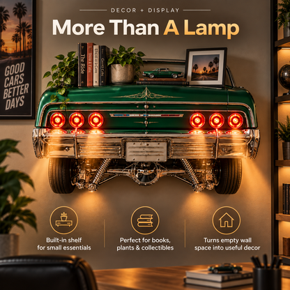 🚗 3D Classic Car Rear Wall Shelf Lamp – Wireless Tail-Light Decor with Remote Control