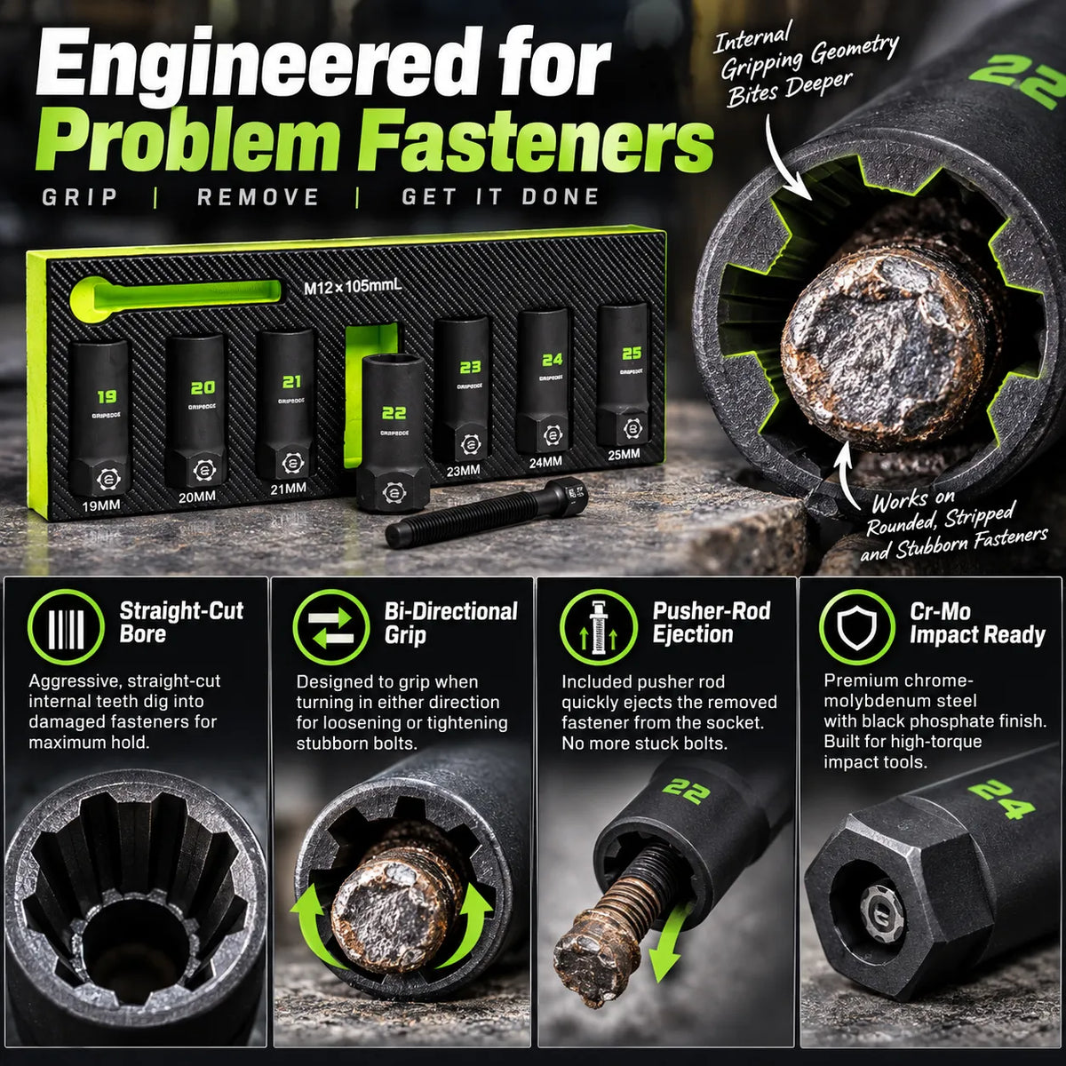 🔩 26-Pc Deep Socket Extractor Bundle — 4–25mm Metric, 1/4', 3/8' & 1/2' Drive