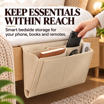 🛏️ Bedside Storage Organizer – Keep Phones, Books & Remotes Within Reach