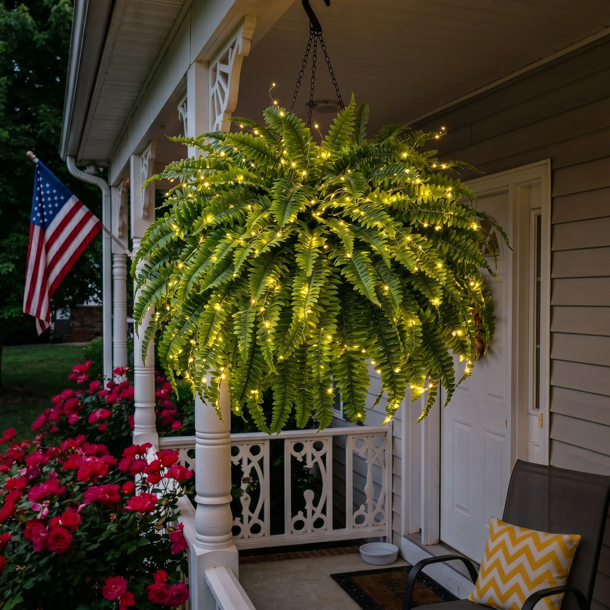 ☀️ Glowing Artificial Boston Fern – Zero-Watering Lighted Porch & Home Decor
