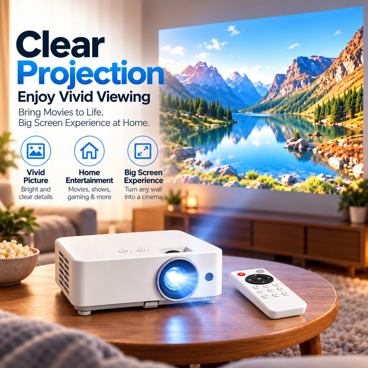 🎬 Portable Mini Projector 📽️ – 100' Big Screen, HDMI & USB, Remote Control Included