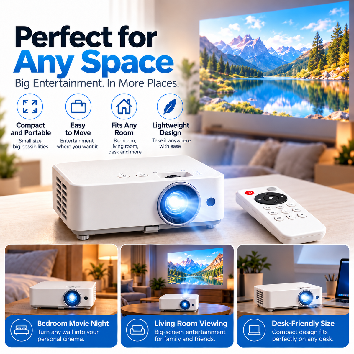 🎬 Portable Mini Projector 📽️ – 100' Big Screen, HDMI & USB, Remote Control Included