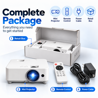 🎬 Portable Mini Projector 📽️ – 100' Big Screen, HDMI & USB, Remote Control Included