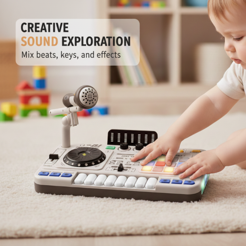 Kids DJ Mixer Music Toy – 12 Tracks, 8 Keys & Bluetooth Option