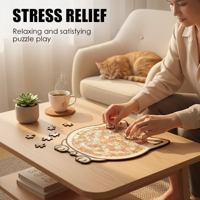 Adorable Cat-Shaped Wooden Jigsaw Puzzle