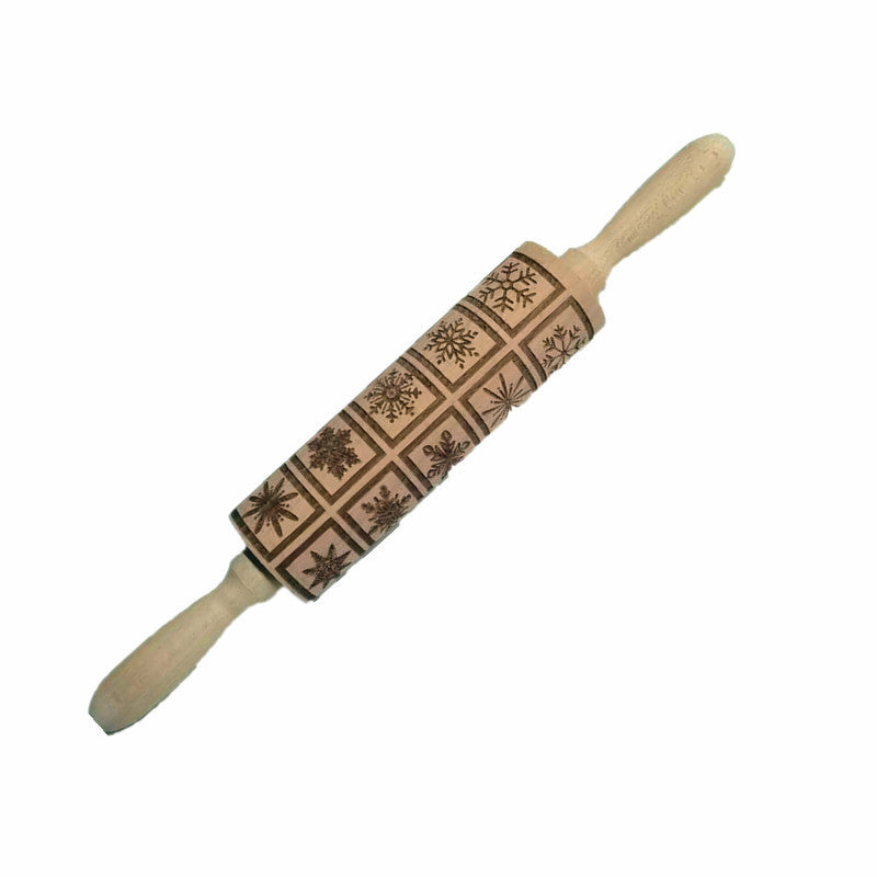 🎄 Christmas Embossed Rolling Pin – Wooden Cookie Pattern Roller for Festive Baking