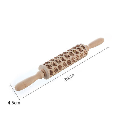 🎄 Christmas Embossed Rolling Pin – Wooden Cookie Pattern Roller for Festive Baking