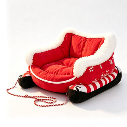 🎄Their Own Christmas Sleigh – Cozy Plush Pet Bed for Dogs & Cats