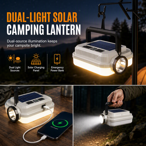 💡Solar Camping Lantern – Dual Light & Emergency Power Bank