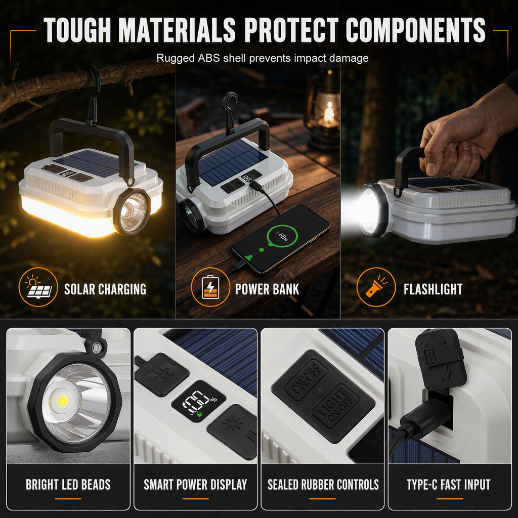 💡Solar Camping Lantern – Dual Light & Emergency Power Bank