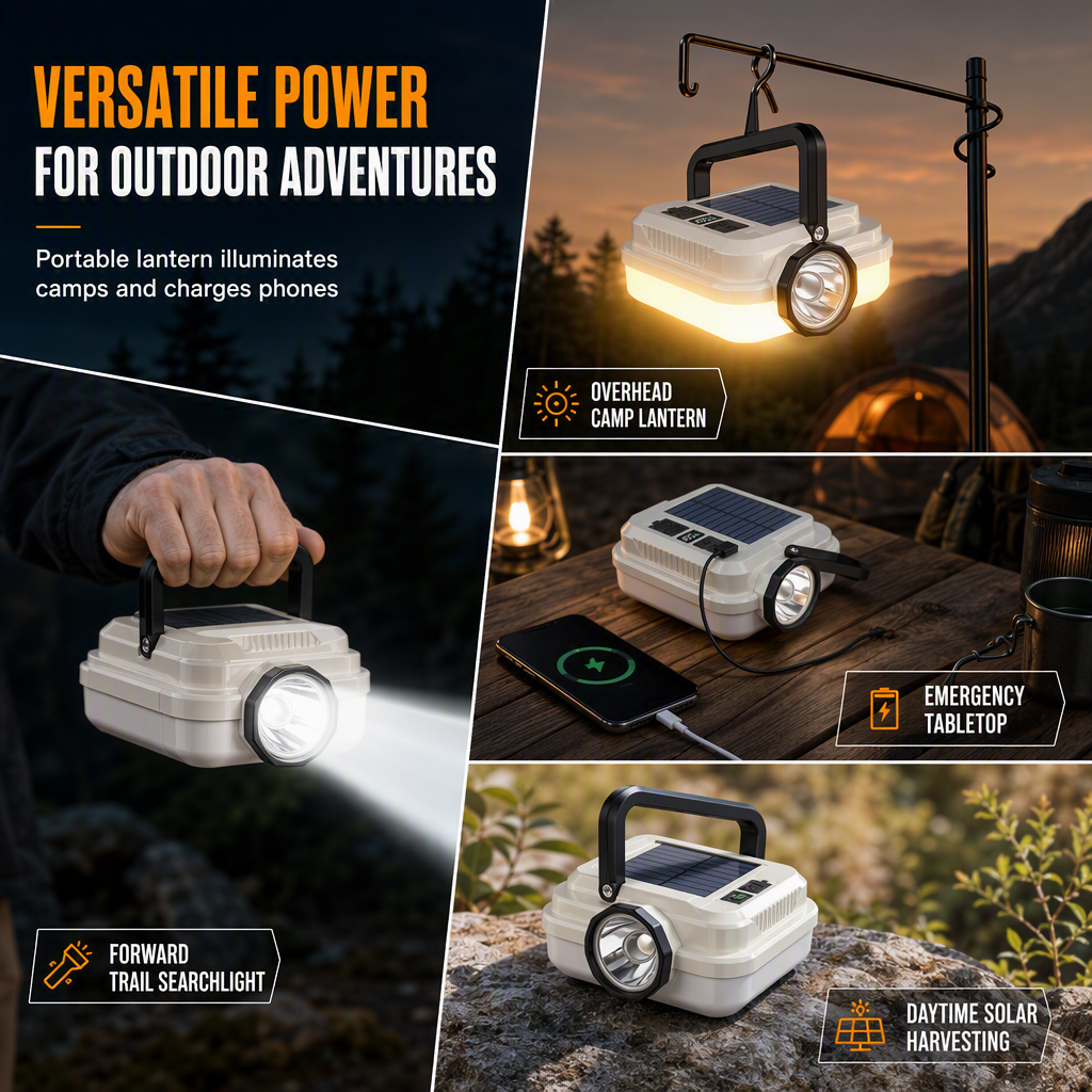 💡Solar Camping Lantern – Dual Light & Emergency Power Bank