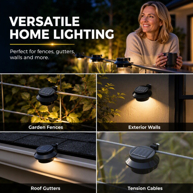 Solar LED Gutter & Wall Lights – No-Wiring Outdoor Lighting for Fences, Decks & Eaves